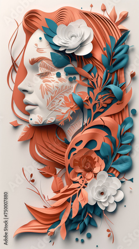International Women's Day paper style concept illustration in naturalistic style, light pink