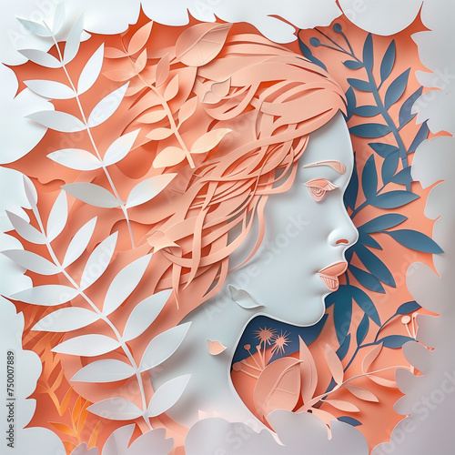 International Women's Day paper style concept illustration in naturalistic style, light pink