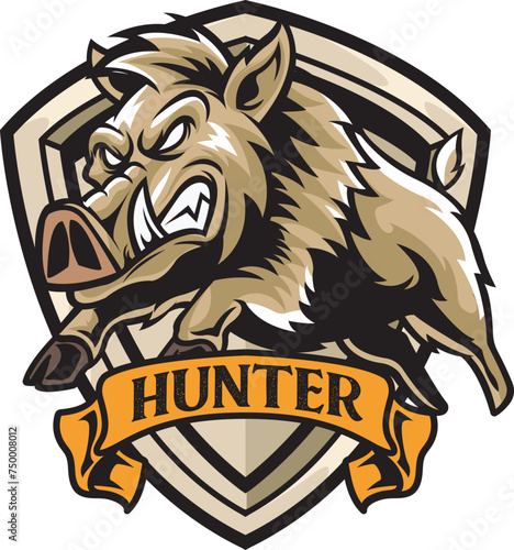 Vector Illustration Hog in side view with HUNTER text Esport logo