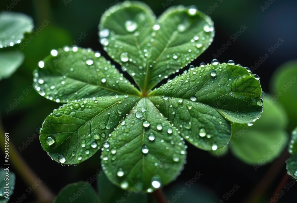 close-up image of a green clover leaf adorned with dew drops close-up image of a green clover leaf adorned with dew drops