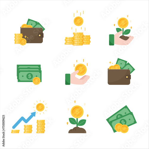 Money icons set dollar