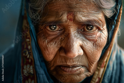 Elderly Indian woman portrait, wise face of a senior, mature grandmother