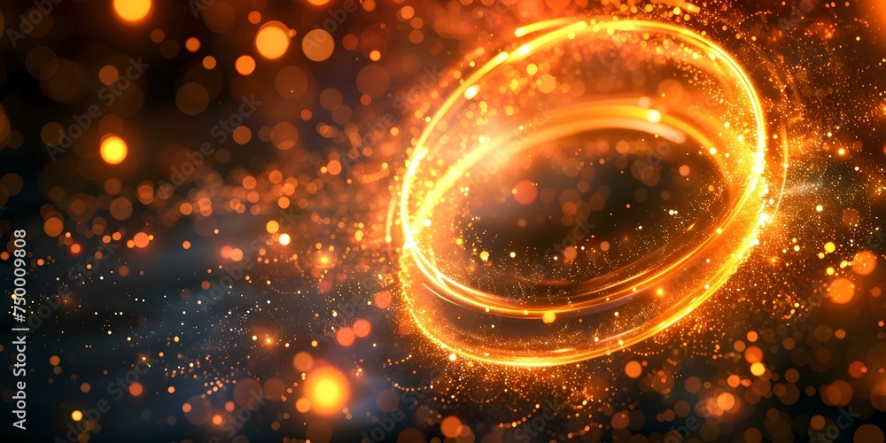 Golden circle of light creating an abstract and luminous effect. Concept Light Painting, Abstract Photography, Luminous Effects, Golden Glow, Creative Imagery