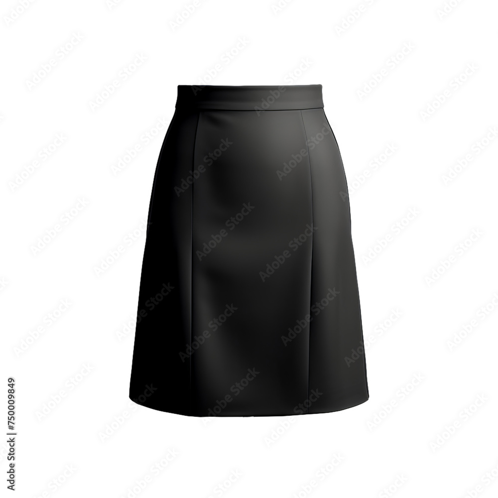 A classic black pencil skirt with blank label isolated on transparent background, png A classic black pencil skirt with blank label isolated on transparent background, png