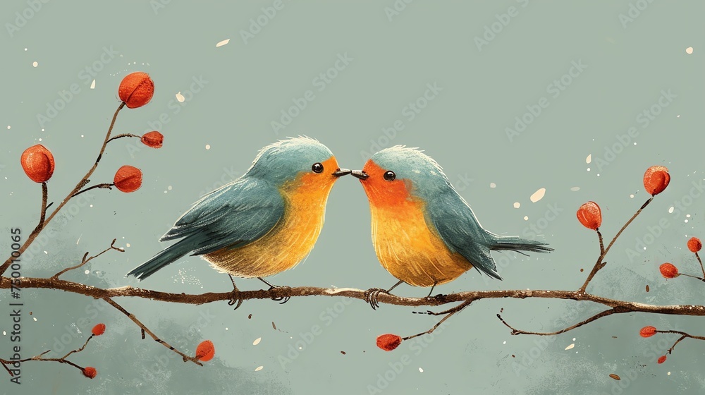 Birds in Love with Autumn Backdrop Birds in Love with Autumn Backdrop