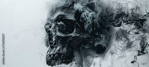 Eerie Skull and Smoke: Sinister Presence on White Background