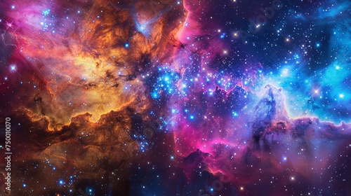 An explosive cosmic scene with starbursts, nebulas, and galaxies in vivid colors 