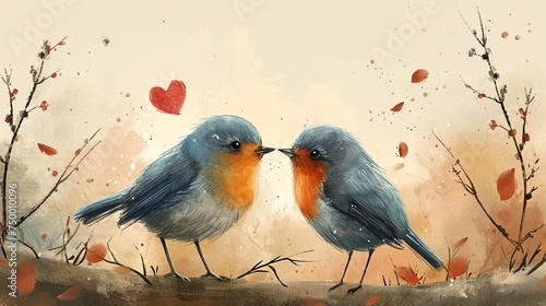 Valentine's Day Love Birds Illustration