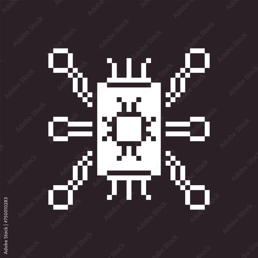 Fototapeta premium black and white simple 1bit pixel art artificial intelligence icon. computer chipset