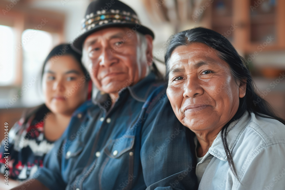 Native American family, children with mom and dad, happy household, family love