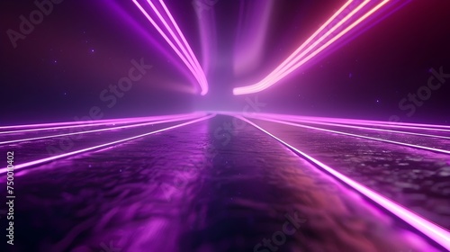 3D Animation of Purple Neon Lights Track in Outrun Style