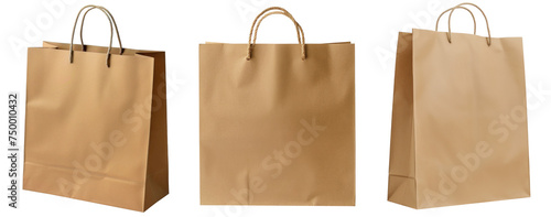Blank brown paper shopping bag, paper bag, mockup, space for text or logo, isolated or white background