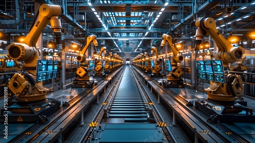 Robots Working in a Futuristic Factory © Sittichok