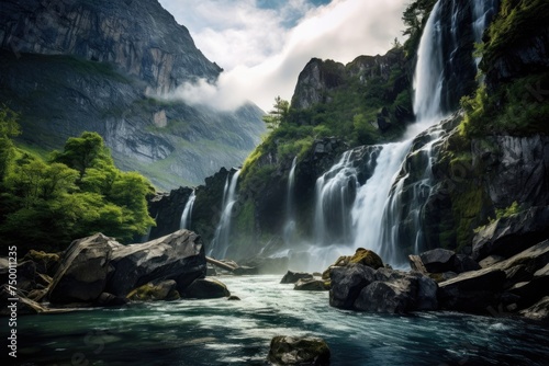 Unforgettable scene of an enchanting waterfall set in the untouched wild