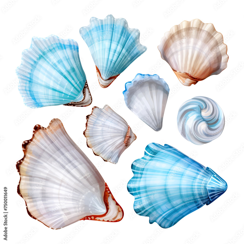 Blue sea shells isolated on white background Blue sea shells isolated on white background