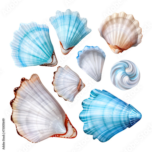 Blue sea shells isolated on white background