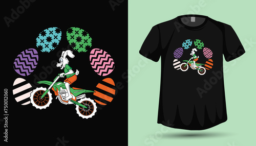 Easter bunny eggs dirt bike rider vector t shirt design 
