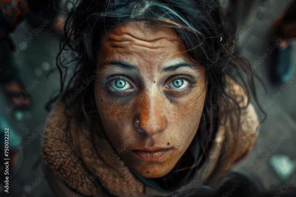 Amidst the urban hustle and bustle, a destitute person looks up with pleading eyes, unnoticed by the rush of people around them. Amidst the urban hustle and bustle, a destitute person looks up with pleading eyes, unnoticed by the rush of people around them.