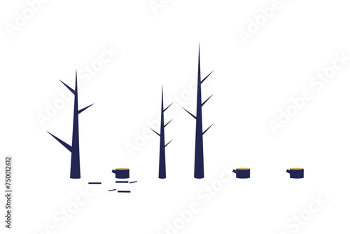 Dead trees of forest after fire. Environment vector icon. Ecology illustration. Safety and rescue