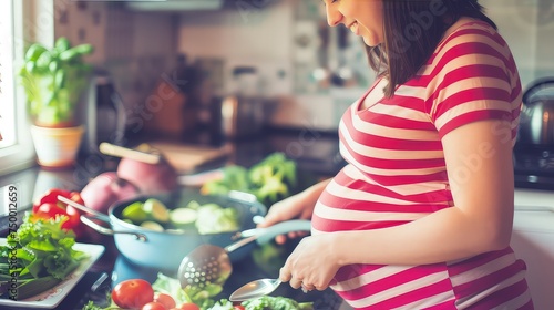 Pregnant woman cooking healthy food. Her maternal instinct infuses each dish with love and goodness. photo