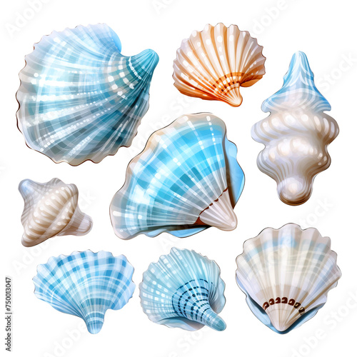 Blue sea shells isolated on white background