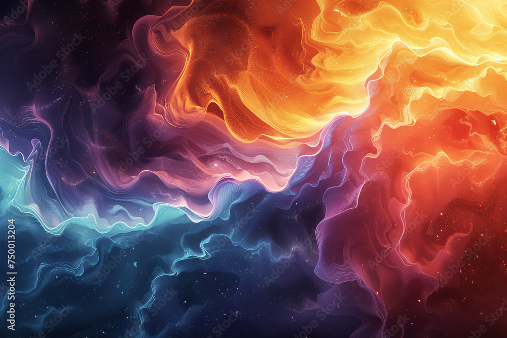 Swirling Clouds and Stars in Colorful Background