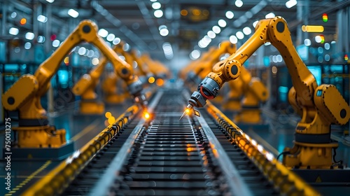 Robotics and Automation in Futuristic Factory Production Line