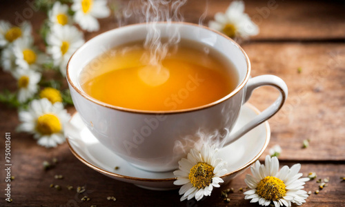 a cup of tea with chamomile. Selective focus.
