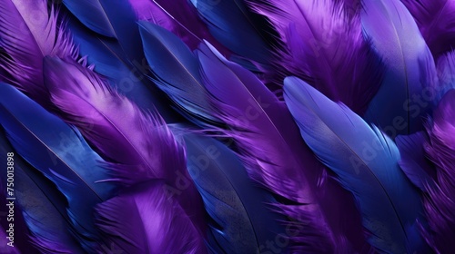 Bright colorful pattern, texture of purple feathers. A beautiful abstraction of colorful feathers.