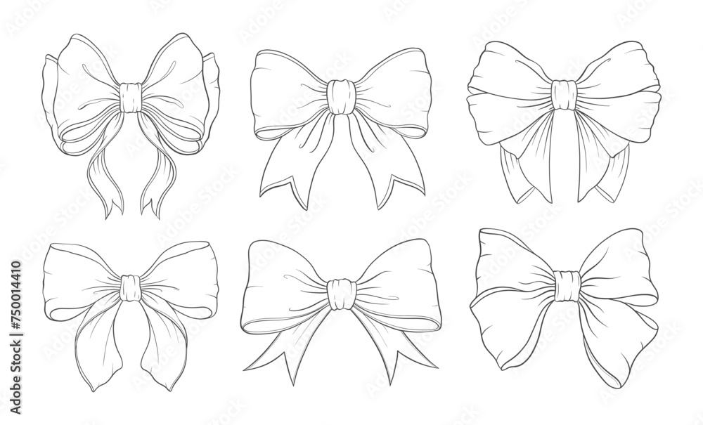 Fototapeta premium Vector hair bow. Drawn in a manual style sketch, bow in a linear style.