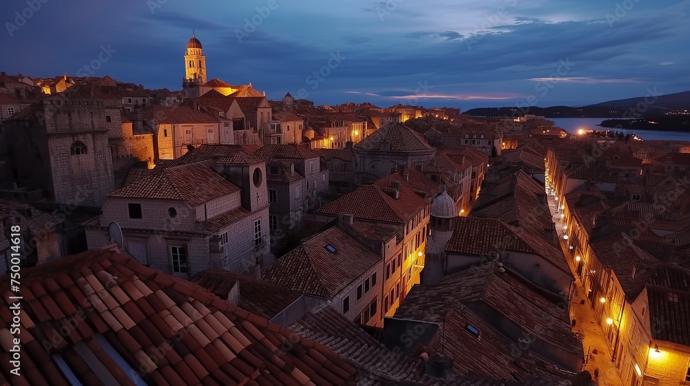 Obraz premium City roofs in the night. Generative AI