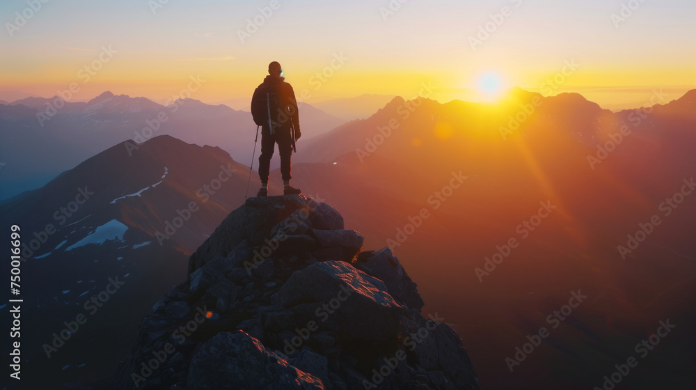 Peak Serenity: Solo Trekker Enjoys Sunrise Bliss from Mountain Summit