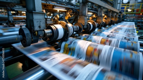 roll offset print machine in large print shop for production of newspapers magazines photo