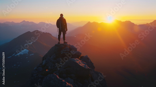 Peak Serenity: Solo Trekker Enjoys Sunrise Bliss from Mountain Summit