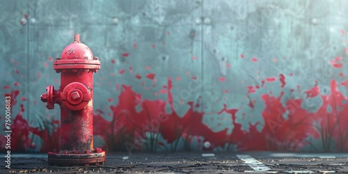 A fire hydrant against a grungy backdrop symbolizing urban disrepair or safety. Concept Urban Decay, Safety Concerns, Fire Hydrant Symbolism, Grungy Backdrop, City Streets photo