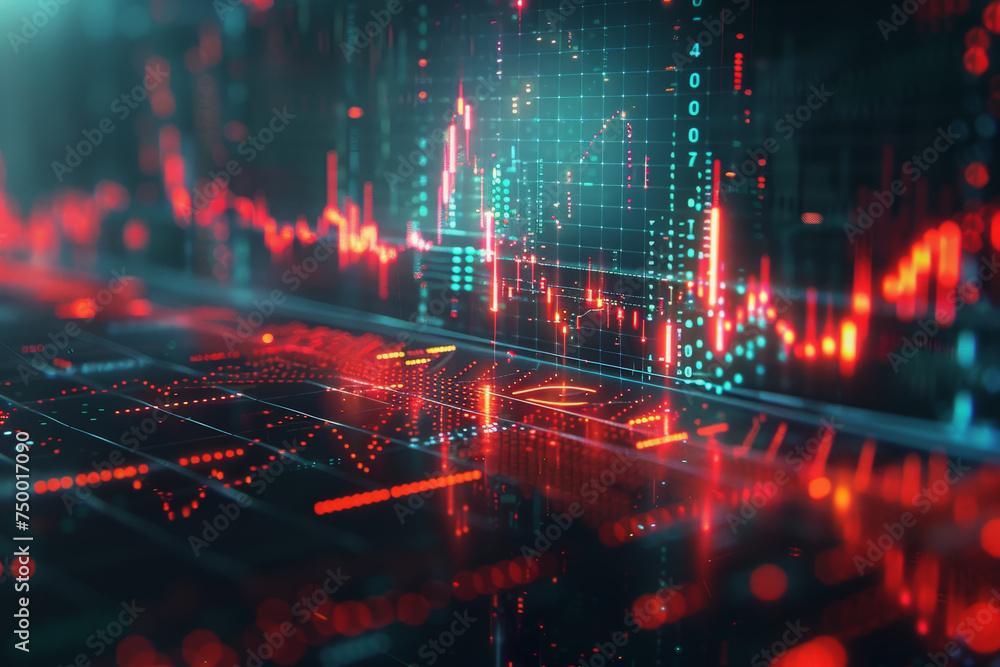 The financial stock market graph on a digital screen cinematographic shot close-up. AI Generated