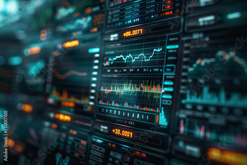 The financial stock market graph on a digital screen cinematographic shot close-up. AI Generated