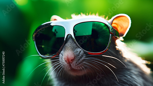 Funny rat wearing green sunglasses