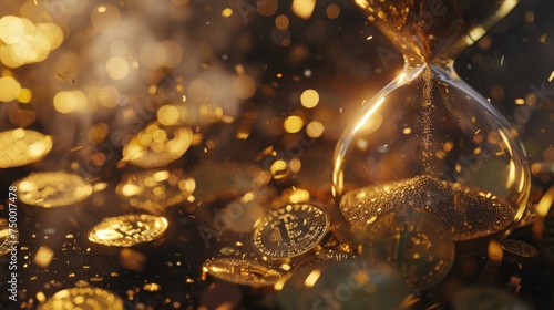 Time is Money Concept with Hourglass and Coins  conceptual image showcasing an hourglass with falling golden coins symbolizing the idea that time is a valuable commodity