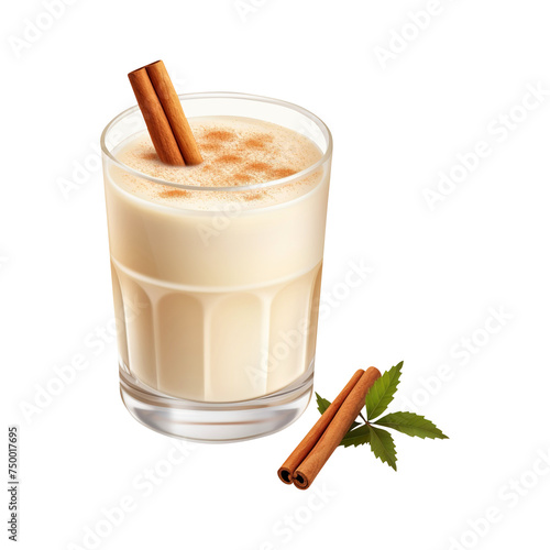 Eggnog with cinnamon stick isolated on white backgorund
