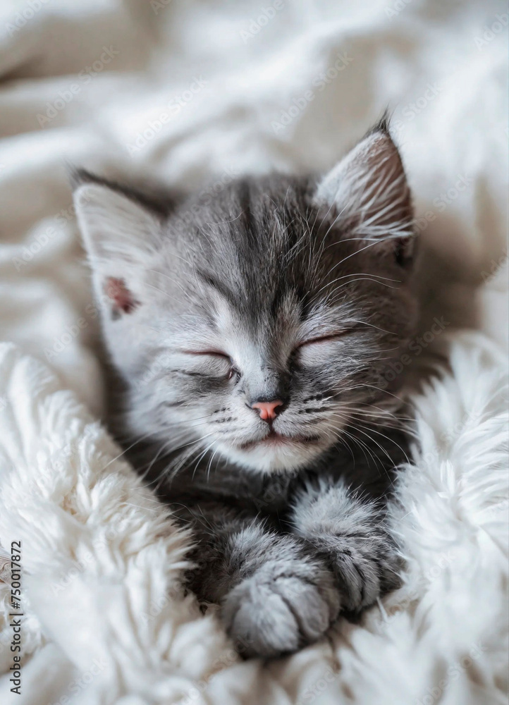 cute kitten is sleeping. Selective focus.