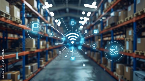 iot and industrial automation in the warehouse Distribution center and communication network concept.