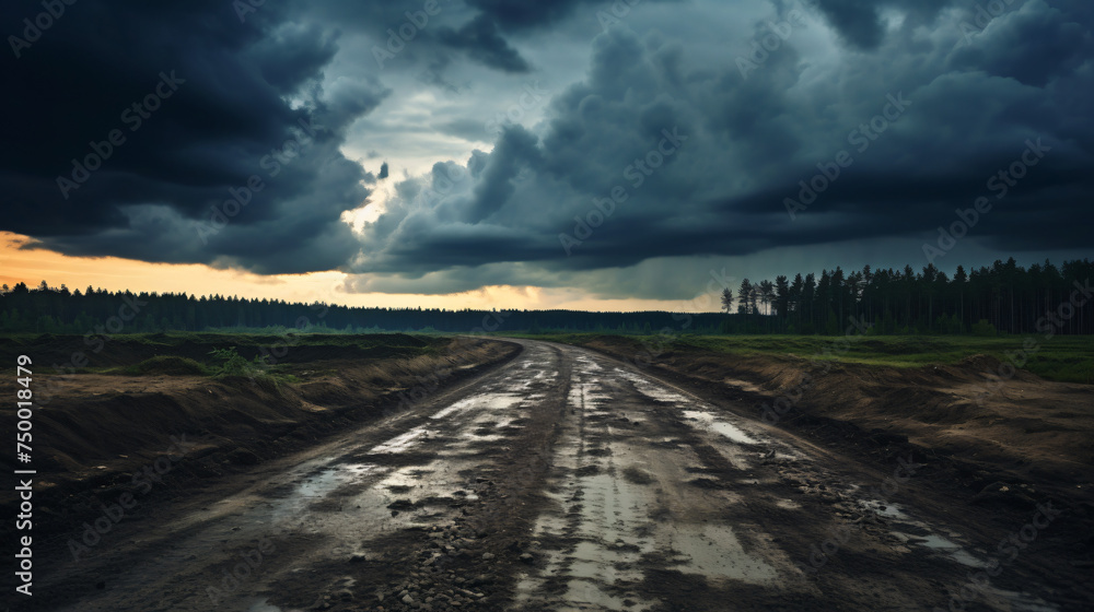 Gravel road under cloudy sky