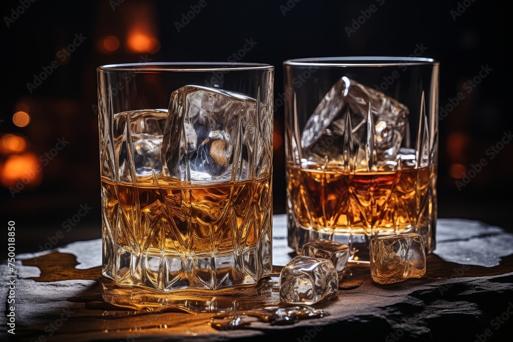 Whiskey glass composition showcasing perfectly clear ice for captivating visuals
