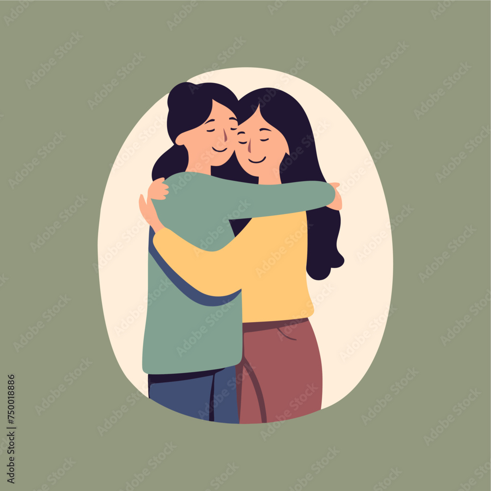  friends hugging each other flat vector illustration 