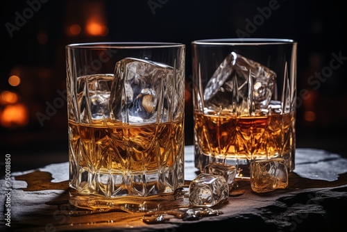 Whiskey glass composition showcasing perfectly clear ice for captivating visuals