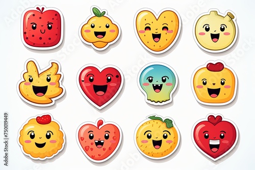 Printable smile emoji sticker clipart Illustration set on white background