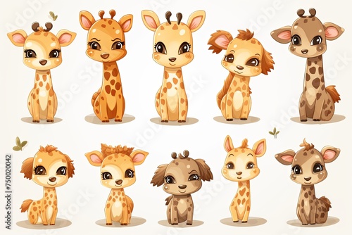 Printable watercolor cute giraffe safari animal sticker clipart cartoon Illustration set on white background