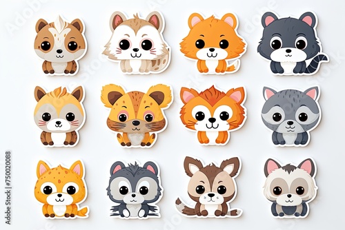 Printable cute pets animal doodle sticker clipart cartoon Illustration set © pixeness