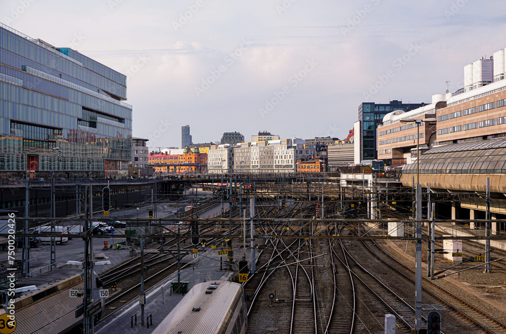 High angle view of railway in city